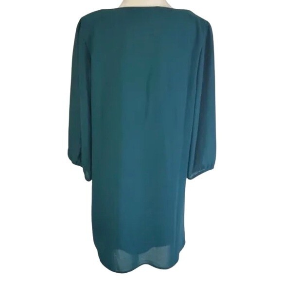 H&M teal green V-neck chiffon shift dress size 8 - Picture 2 of 5
